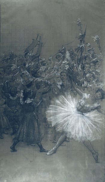 Ballet Dancer and D. Pedro de Alcantara - Cartoon for the Transfer of the Grand Drape of the Municipal Theater of Rio de Janeiro by Eliseu Visconti